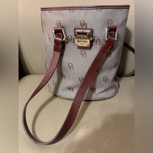 Dooney & Bourke Vintage Tan and Brown Monogram Bucket Bag